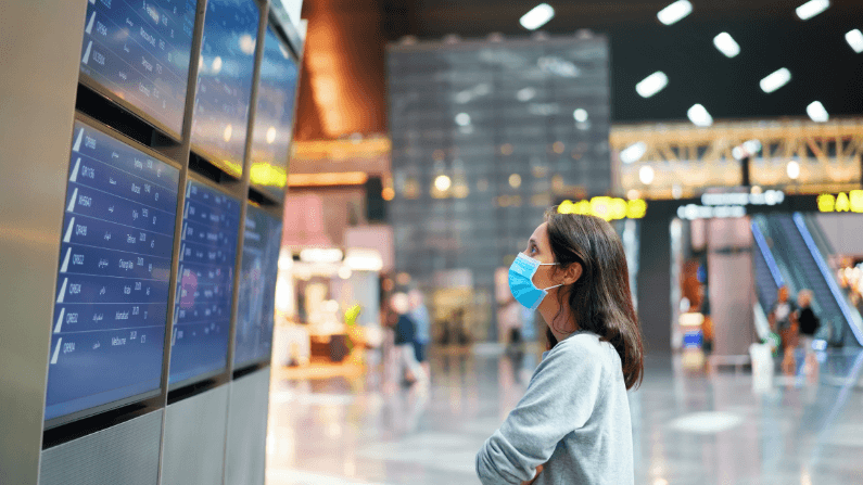 Airports are open during lockdown wearing a mask